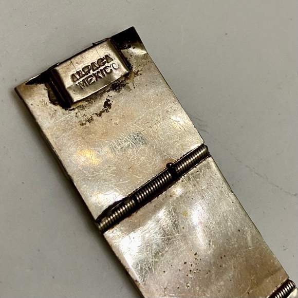 Vintage,  1940s  Silver- Abalone Alpaca Mexico Bracelet 8in x 1in - Picture 9 of 11